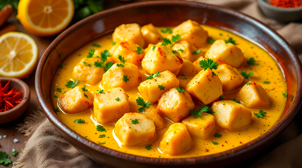 Pollo al limone e zafferanoVedi ricetta.